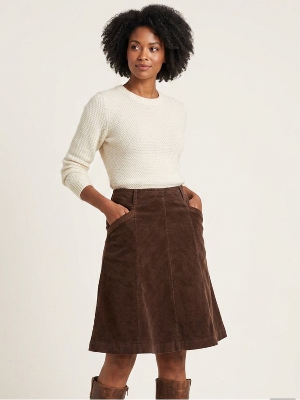 The Territory Ahead Brown Corduroy Skirt Size 12 A-Line